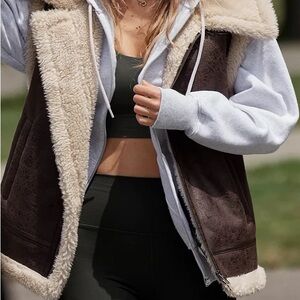 NWT Aerie Offline Faux Leather Sherpa Vest